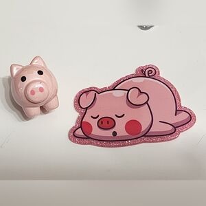 Flatback Pig Focal Bead Acrylic Crafts Glitterback Keychain Hair Clip Badge
